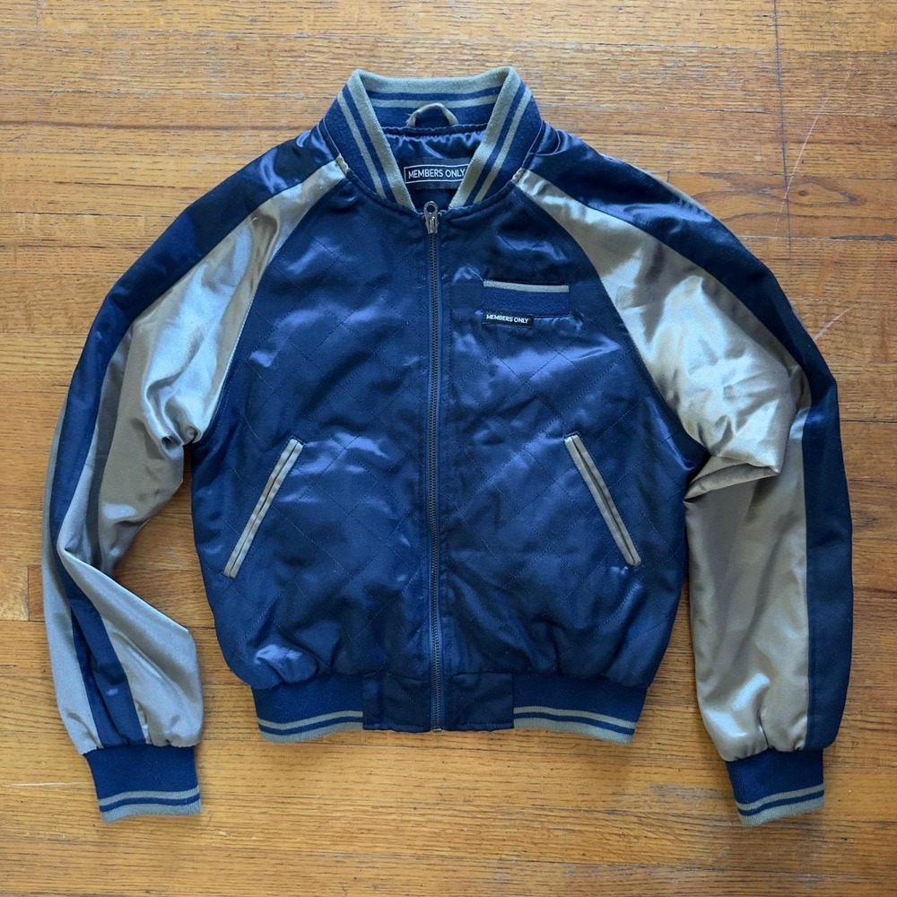 Members Only Quilted Bomber Jacket Blue Gold Satin Baseball Outerwear Women